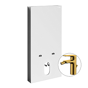 Инсталляция для биде со смесителем WasserKraft Naab 86BDT.050.WH.SQ5506 белая панель/смеситель золото матовое купить в интернет-магазине сантехники Sanbest