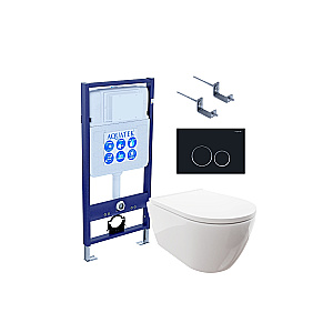 Унитаз подвесной с инсталляцией Aquatek Поларис SET AQUATEK ПОЛАРИС-020 4в1 белый/кнопка черная матовая, безободковый, с крышкой микролифт купить в интернет-магазине Sanbest