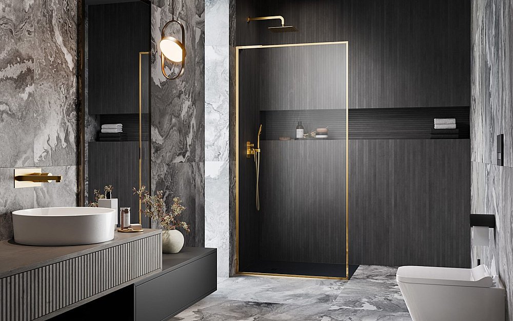 Душевое ограждение Radaway Modo F SL Gold II 120 стекло прозрачное/профиль золото купить в интернет-магазине Sanbest