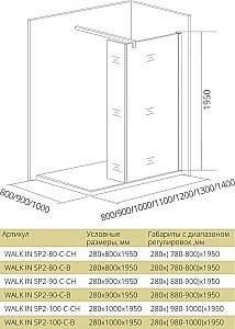 Душевая перегородка Good Door WALK IN SP2-80-C-B черный матовый купить в интернет-магазине Sanbest