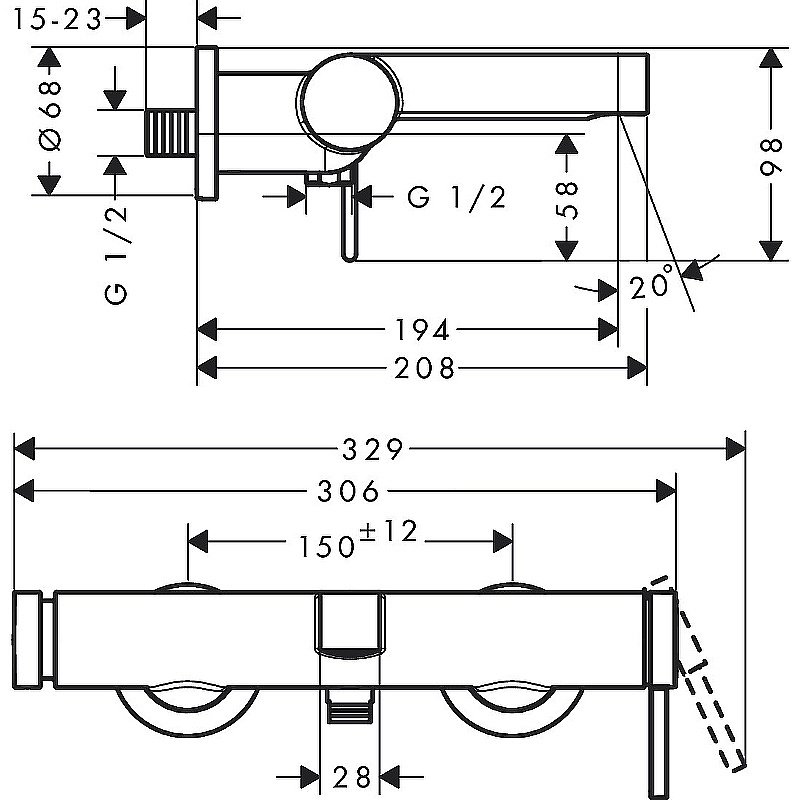 Смеситель для ванны Hansgrohe Finoris 76420700 белый матовый купить в интернет-магазине сантехники Sanbest