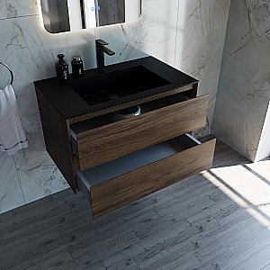 Тумба с раковиной Vincea Luka 80 VMC-2L800CO/VCB-13800B тёмный дуб/раковина черная для ванной в интернет-магазине Sanbest