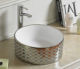 Раковина накладная Ceramalux NC 41 7078ASP серебро, белая купить в интернет-магазине Sanbest