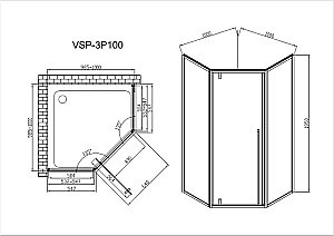 Душевой уголок Vincea Penta VSP-3P100CLGM 100x100 стекло прозрачное/профиль вороненая сталь купить в интернет-магазине Sanbest