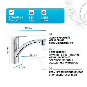 Смеситель для кухни Grohe Eurosmart 33281003 хром купить в интернет-магазине сантехники Sanbest