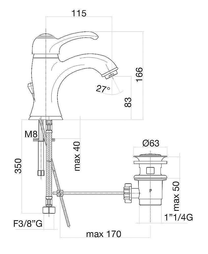 Смеситель для раковины Webert Aurora AU830102060 медь купить в интернет-магазине сантехники Sanbest