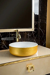 Консоль с раковиной и столешницей Armadi Art LUCIDO 100 светлое золото для ванной в интернет-магазине сантехники Sanbest