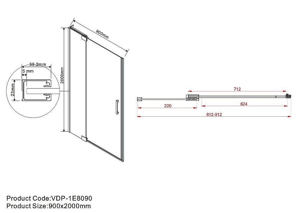 Душевая дверь Vincea Extra VDP-1E8090CLB 90 купить в интернет-магазине Sanbest