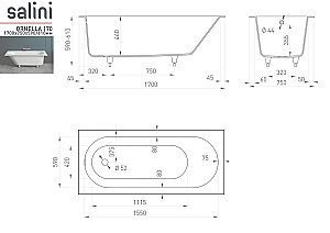 Ванна Salini ORNELLA Kit S-Sense 170х75 102411MF светлые оттенки RAL матовая купить в интернет-магазине Sanbest