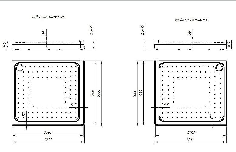 Душевой поддон Радомир 110х100 белый купить в интернет-магазине Sanbest