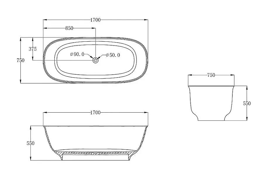 Ванна Abber Kristall AT9707Opal 170x75 коричневая прозрачная купить в интернет-магазине Sanbest