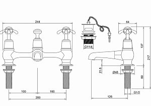 Смеситель для раковины Burlington Bridge AN10-QT хром/ручки белые купить в интернет-магазине сантехники Sanbest