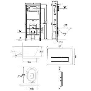Унитаз подвесной с инсталляцией Agger ATI03100+APB200 белый, с крышкой микролифт, безободковый, с кнопкой хром купить в интернет-магазине Sanbest