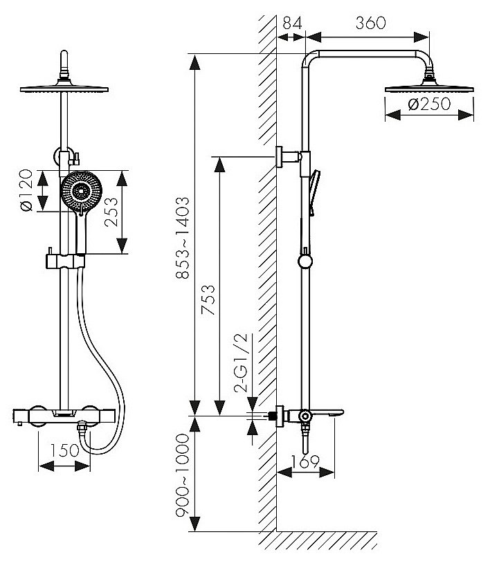 Душевая система Kaiser Serio 05382-9 черная матовая купить в интернет-магазине сантехники Sanbest