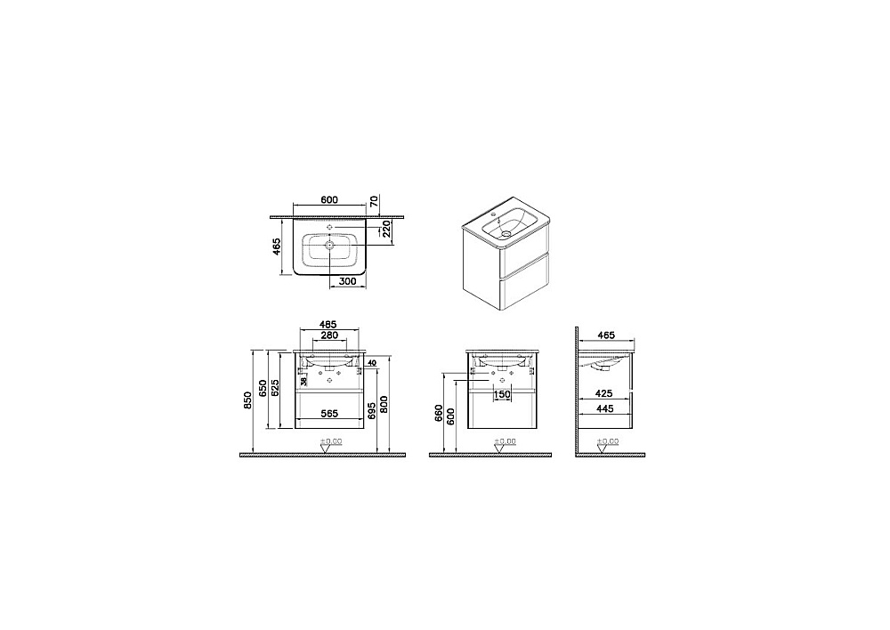 Тумба с раковиной VitrA Mia Plus Round 69817 60 золотой дуб для ванной в интернет-магазине Sanbest