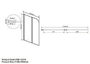 Шторка для ванны VSB-12114CLB 114x140 черный/прозрачная купить в интернет-магазине Sanbest