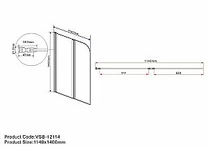 Шторка для ванны VSB-12114CLB 114x140 черный/прозрачная купить в интернет-магазине Sanbest