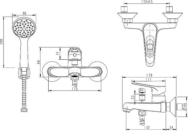 Смеситель для ванны Bravat DROP F64898BM-B купить в интернет-магазине сантехники Sanbest