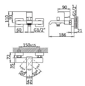 Смеситель для ванны Cezares Porta VM-SR купить в интернет-магазине сантехники Sanbest