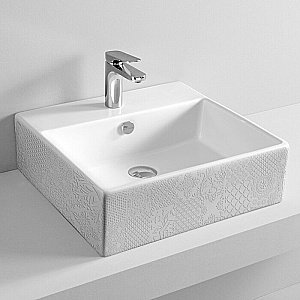 Раковина накладная Artceram Quadro 50 QUL002 01 86 белая с декором Cementina купить в интернет-магазине Sanbest