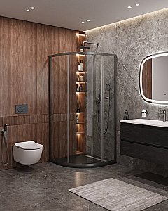 Душевой уголок Cezares Molveno 90x90 Molveno-R-1-90-C-GM-IV стекло прозрачное/профиль матовая оружейная сталь купить в интернет-магазине Sanbest