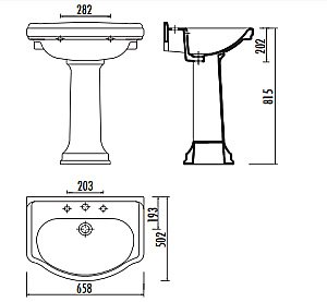 Раковина с пьедесталом Creavit Klasik 66 KL250.000I0 белая с декором DIAG./GRI купить в интернет-магазине Sanbest