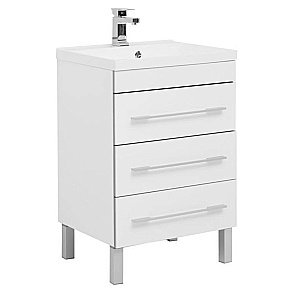 Тумба с раковиной Aquanet Верона 58/Aquanet Нота-58 напольная 3 ящика белая глянцевая для ванной в интернет-магазине Sanbest