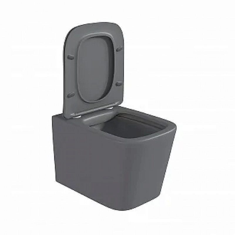 Унитаз подвесной BAS KVADRO GREY безободковый, с крышкой микролифт, серый купить в интернет-магазине Sanbest
