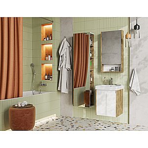 Тумба с раковиной Акватон Сканди Doors 45 белая/дуб рустикальный для ванной в интернет-магазине Sanbest