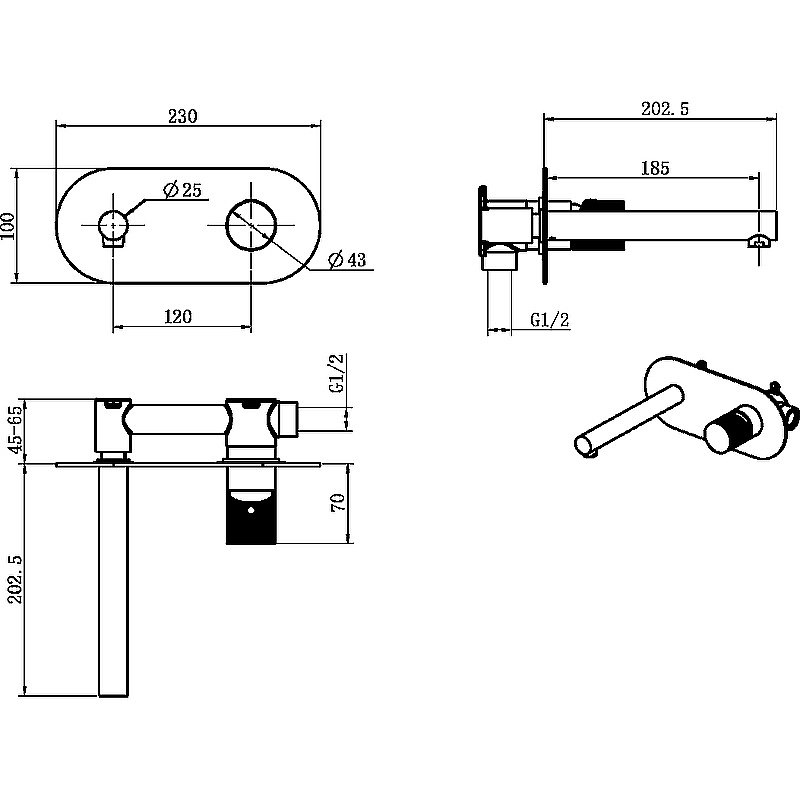 Смеситель для раковины Boheme Stick 125-BCR черный/хром купить в интернет-магазине сантехники Sanbest