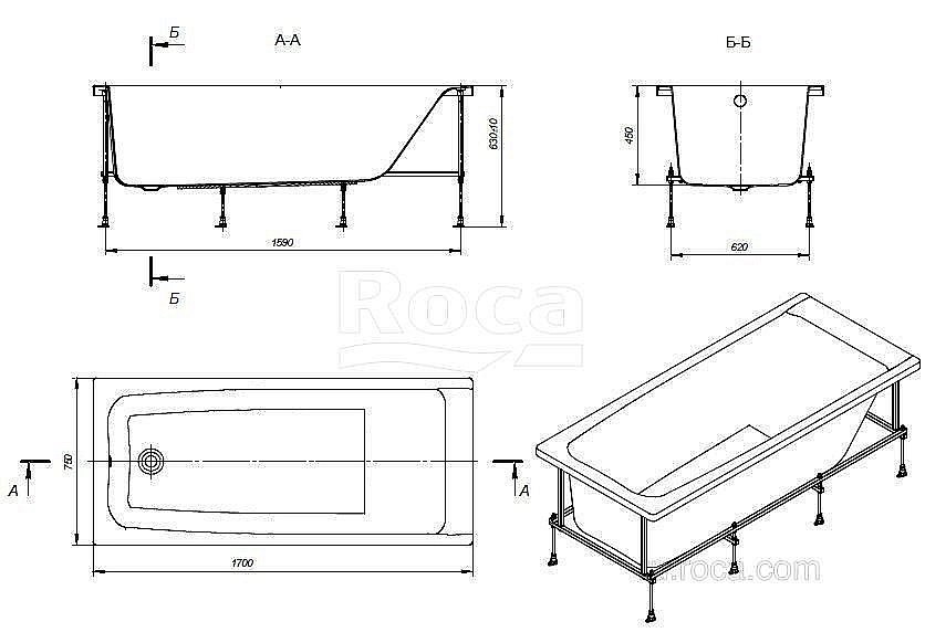 Ванна Roca Elba 248507000 170х75 купить в интернет-магазине Sanbest