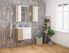 Тумба с раковиной Акватон Бостон 75 дуб эврика для ванной в интернет-магазине Sanbest