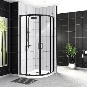 Душевой уголок BelBagno UNO-195-R-2-100-C-NERO 100х100 стекло прозрачное/профиль черный купить в интернет-магазине Sanbest