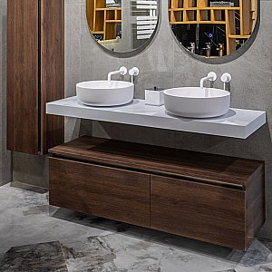 Тумба с раковиной и столешницей Armadi Art Flat 120 2 ящика, темный дуб для ванной в интернет-магазине Sanbest