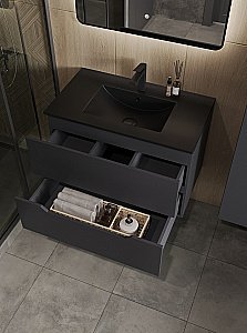 Тумба с раковиной Orange Line 80 Li-80Tug+BLRA графит для ванной в интернет-магазине Sanbest