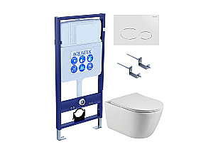 Унитаз подвесной с инсталляцией Aquatek Бетта SET AQUATEK БЕТТА-071 4в1 белый/кнопка  белая, безободковый, с крышкой микролифт купить в интернет-магазине Sanbest