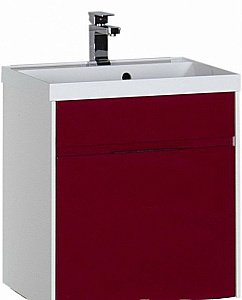 Тумба с раковиной Aquanet Латина 60 с 1 ящиком бело-бордовая глянцевая для ванной в интернет-магазине Sanbest