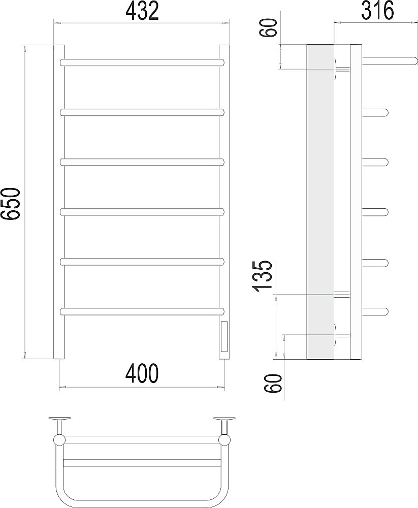 Полотенцесушитель электрический Terminus Полка П6 400х650 купить в интернет-магазине сантехники Sanbest