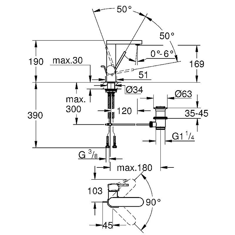 Смеситель для раковины Grohe Plus 23871003 хром купить в интернет-магазине сантехники Sanbest