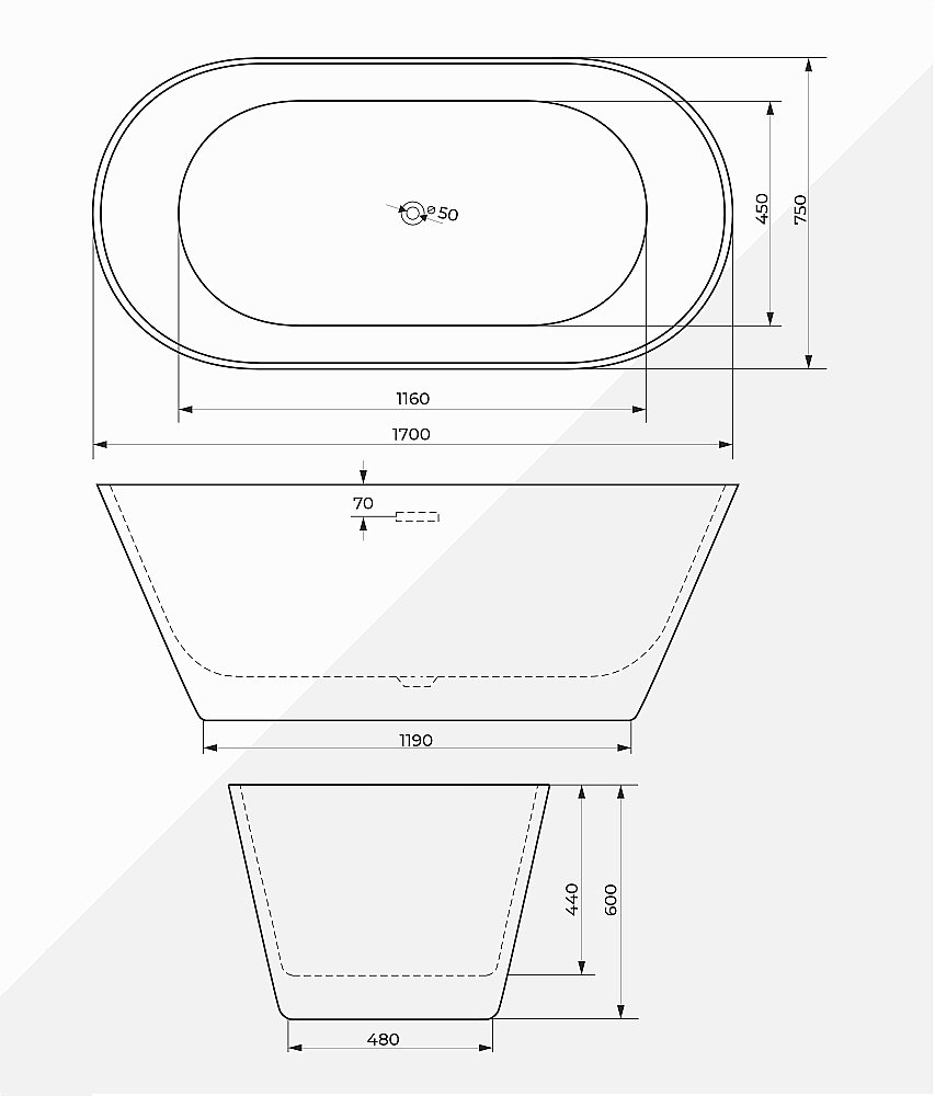 Ванна акриловая Ceruttispa TONIA CT11230 170х75 белая купить в интернет-магазине Sanbest