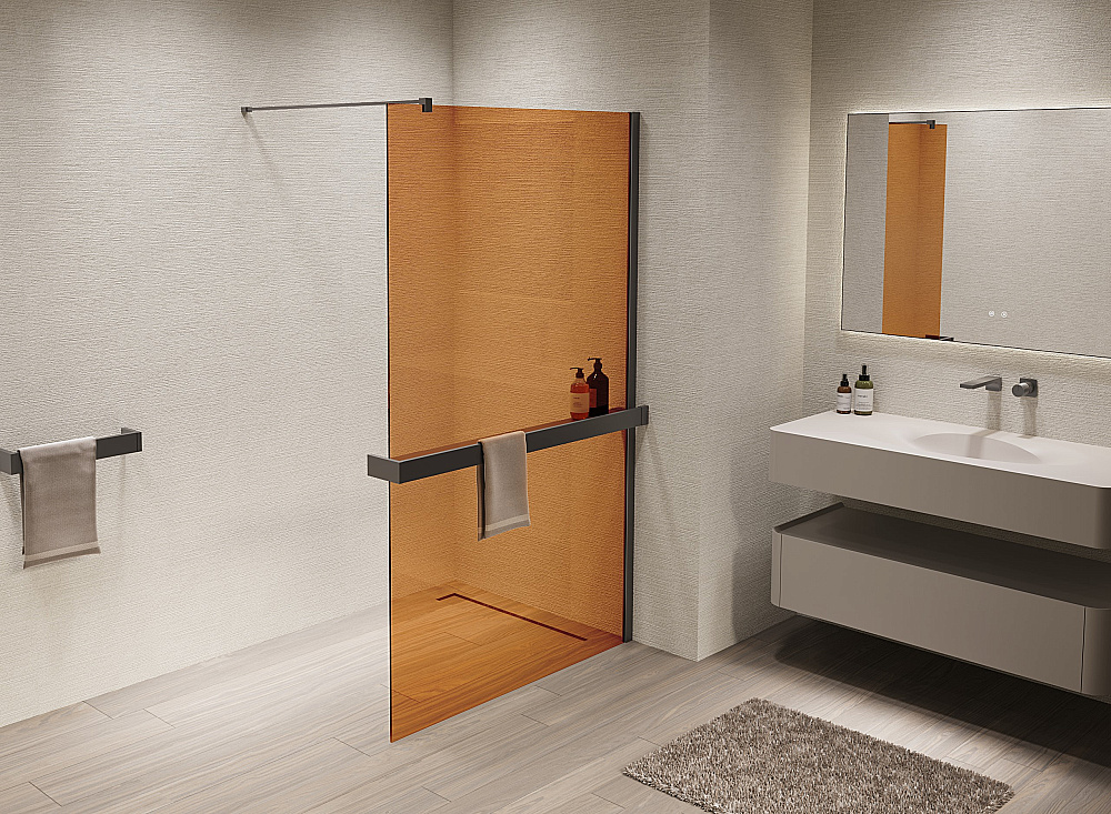 Душевое ограждение Vincea Walk-In 90 VSW-1HR900GSGM стекло янтарь/профиль вороненая сталь купить в интернет-магазине Sanbest