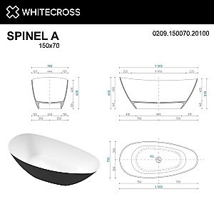 Ванна WhiteCross Spinel A 150x70 черный/белый матовый купить в интернет-магазине Sanbest