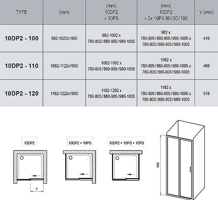 Душевой уголок Ravak 10° 10DP2 + 10PS 100x110 белый купить в интернет-магазине Sanbest