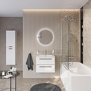 Тумба с раковиной Cezares ECO-CER-N 60 ECO-CER-N-600-2C-SO-BL белая глянцевая для ванной в интернет-магазине Sanbest