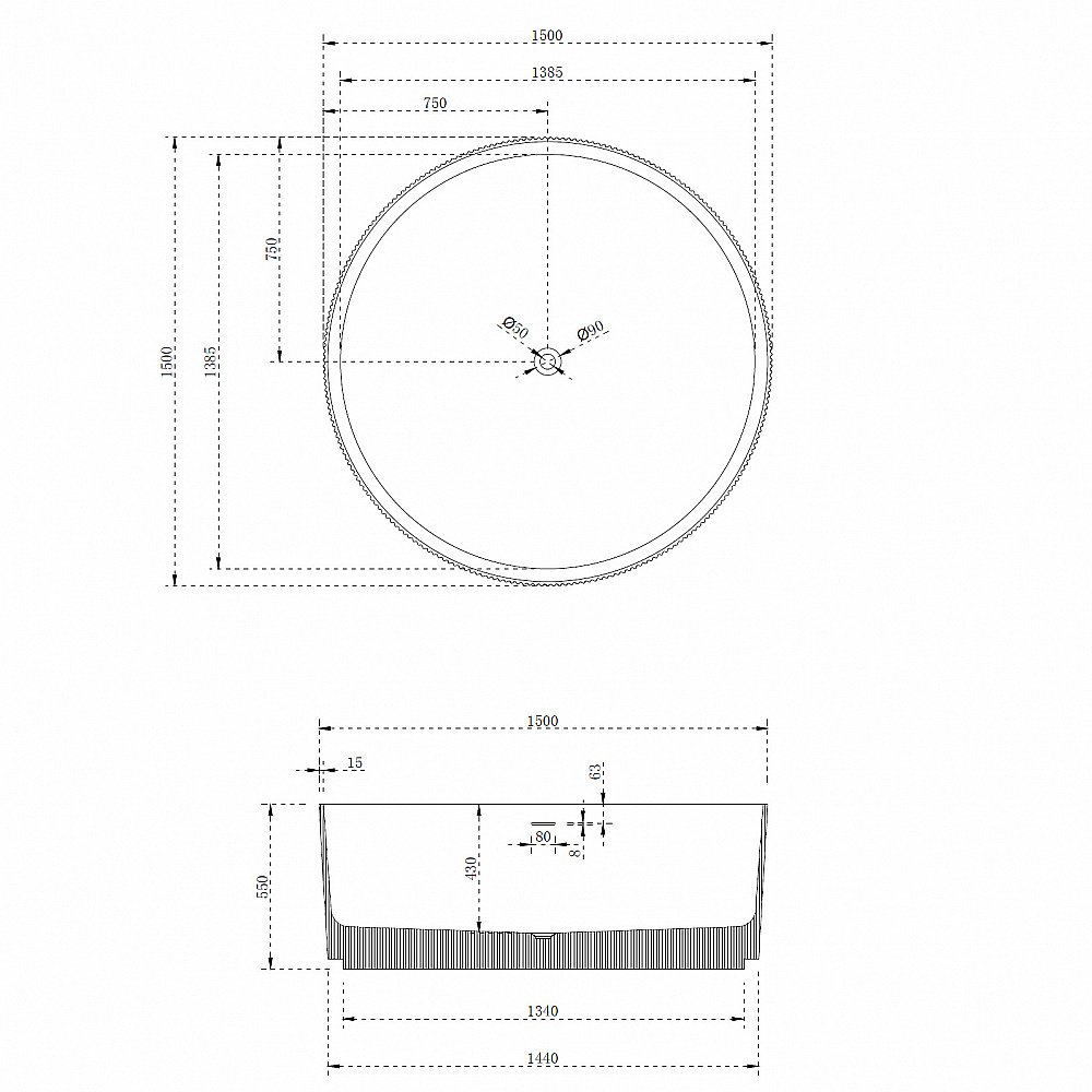 Ванна из искусственного камня ABBER Stein AS9679 150х150 белая матовая купить в интернет-магазине Sanbest