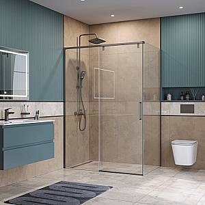 Душевой уголок BelBagno SOFT_CLOSE-1-AH-1 130х80 стекло прозрачное/профиль оружейная сталь купить в интернет-магазине Sanbest