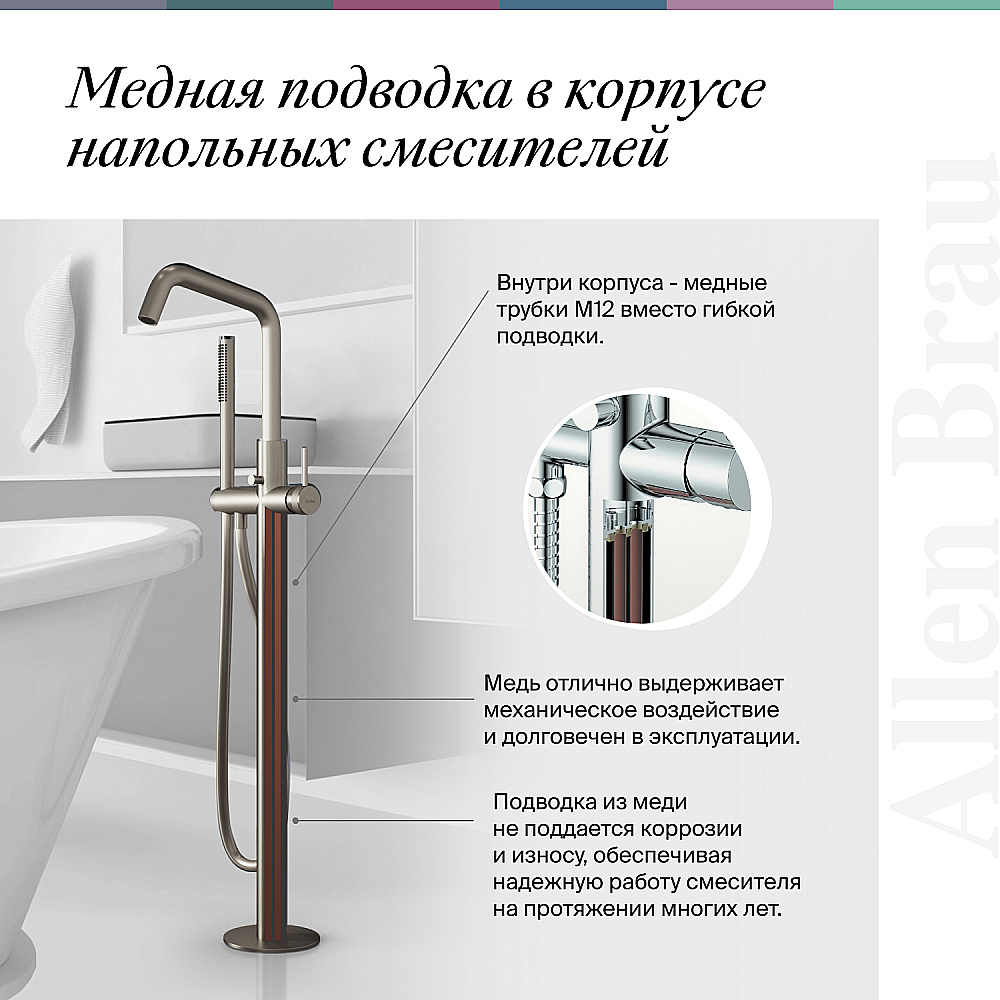 Смеситель для ванны Allen Brau Infinity 5.21009-BN никель брашированный купить в интернет-магазине сантехники Sanbest