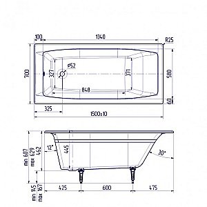 Ванна чугунная Delice Repos Comfort DLR220507RB-AS 150х70 белая с черными матовыми ручками купить в интернет-магазине Sanbest