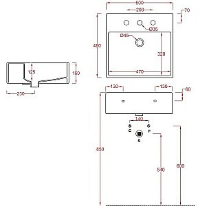 Раковина подвесная Artceram Quadro 50 QUL002 01 00 белая купить в интернет-магазине Sanbest
