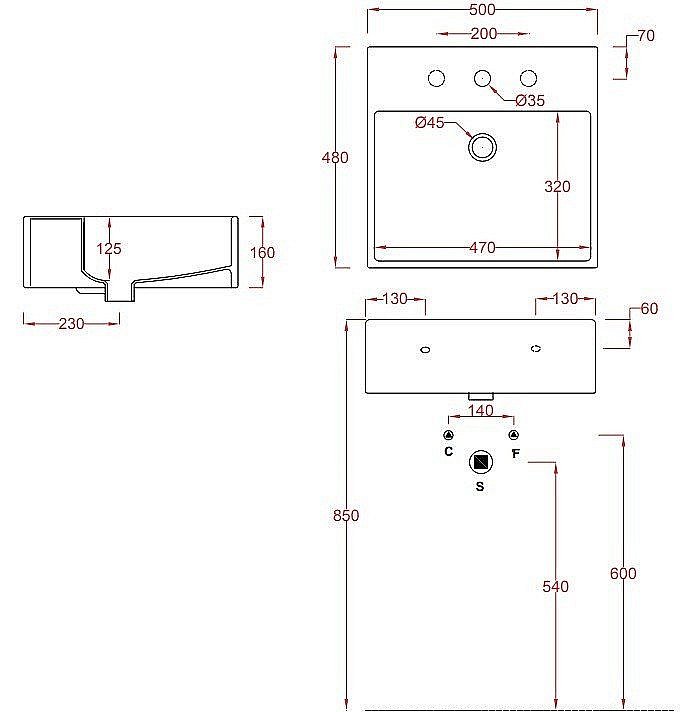 Раковина подвесная Artceram Quadro 50 QUL002 01 00 белая купить в интернет-магазине Sanbest